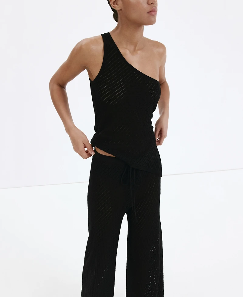 Mango Women's Pull-On Straight-Leg Lace-Accented Knit Pants