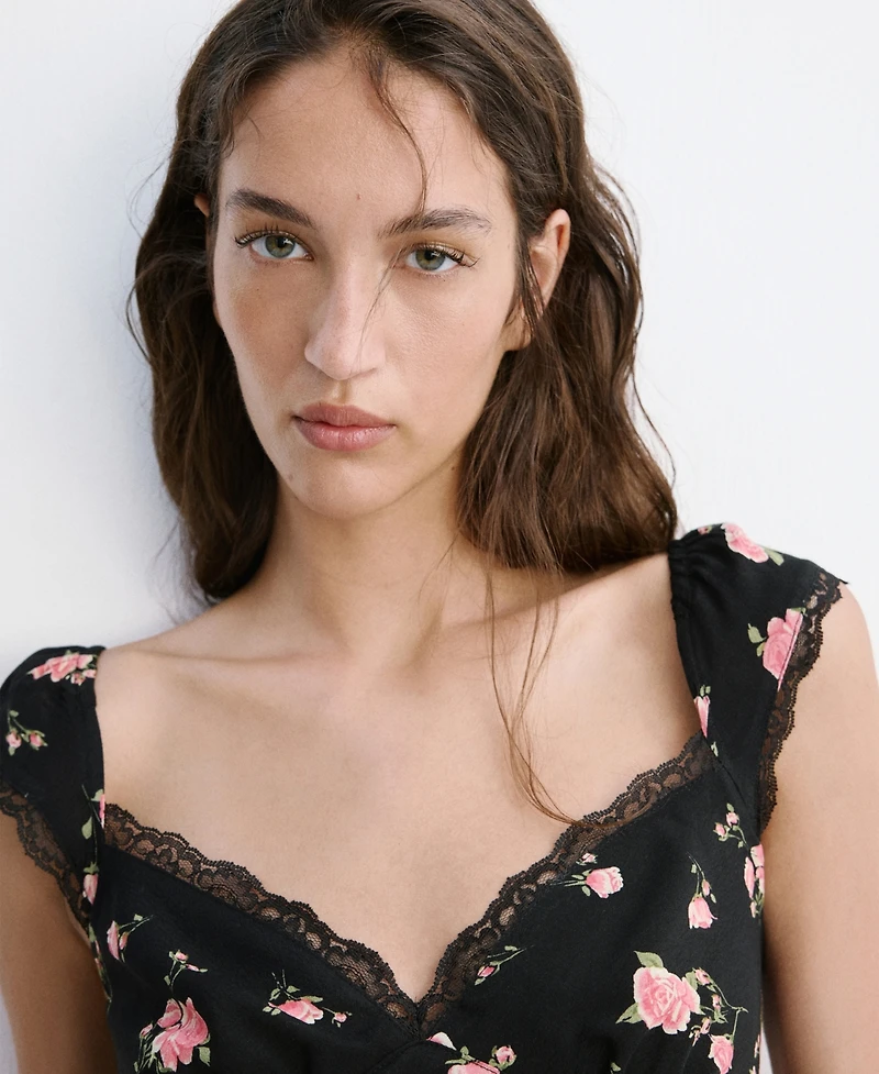 Mango Women's Short-Sleeve V-Neck Floral-Print Midi Dress