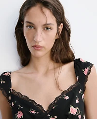 Mango Women's Short-Sleeve V-Neck Floral-Print Midi Dress