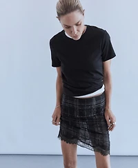 Mango Women's Plaid Linen-Blend High-Rise Skirt