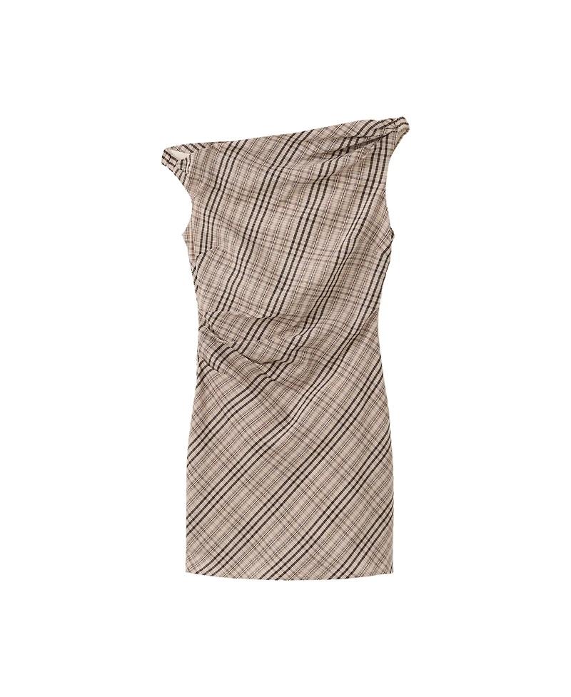 Mango Women's Plaid Mini Asymmetrical Dress