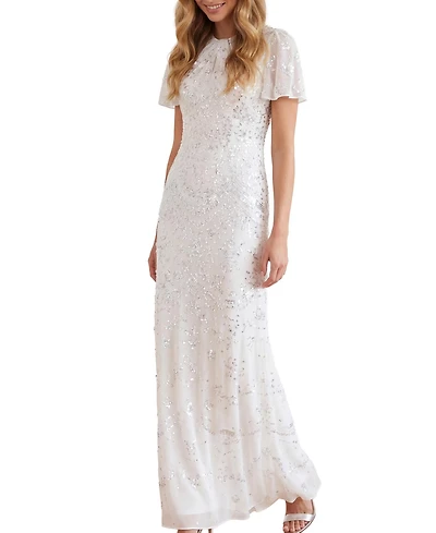 Needle & Thread Women's Freya Georgette Sequin Flutter-Sleeve Maxi Gown