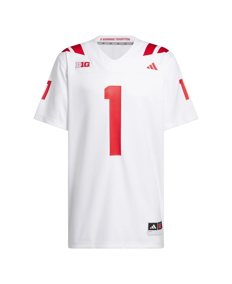 Adidas Men's #1 White Nebraska Huskers Away Premier Football Jersey