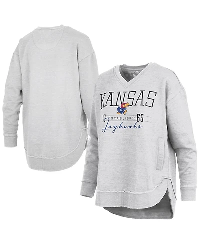 Pressbox Women's Heather Gray Kansas Jayhawks Marcus East Hall Poncho V-Neck Sweatshirt