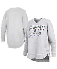 Pressbox Women's Heather Gray Kansas Jayhawks Marcus East Hall Poncho V-Neck Sweatshirt