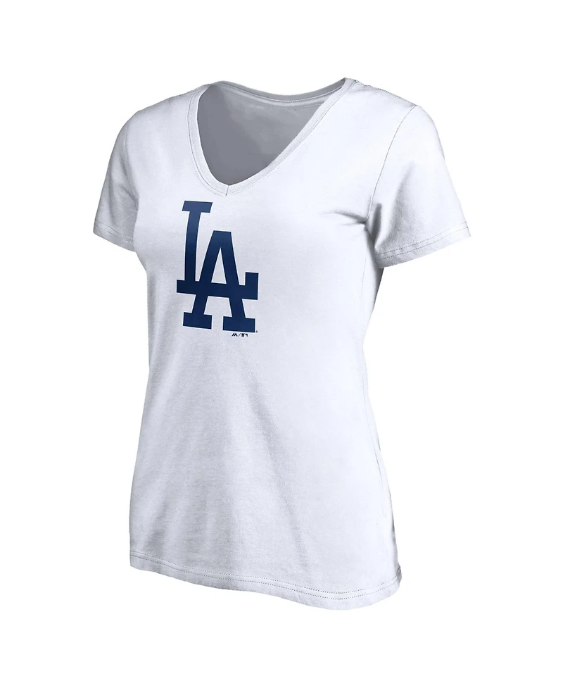 Logo Athletic Women's White Los Angeles Dodgers V-Neck T-Shirt