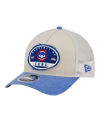 New Era Men's Light Beige/Royal Chicago Cubs Frayed M-Crown A-Frame 9FORTY Trucker Adjustable Hat