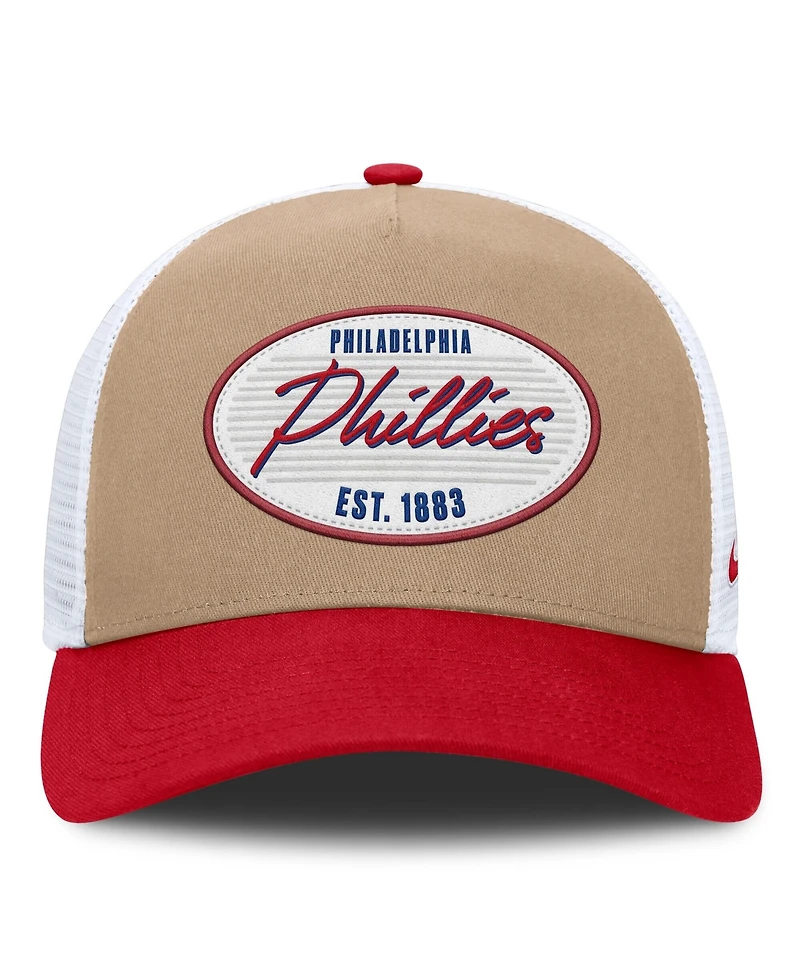 Nike Men's Khaki/Red Philadelphia Phillies Rise A-Frame Trucker Adjustable Hat