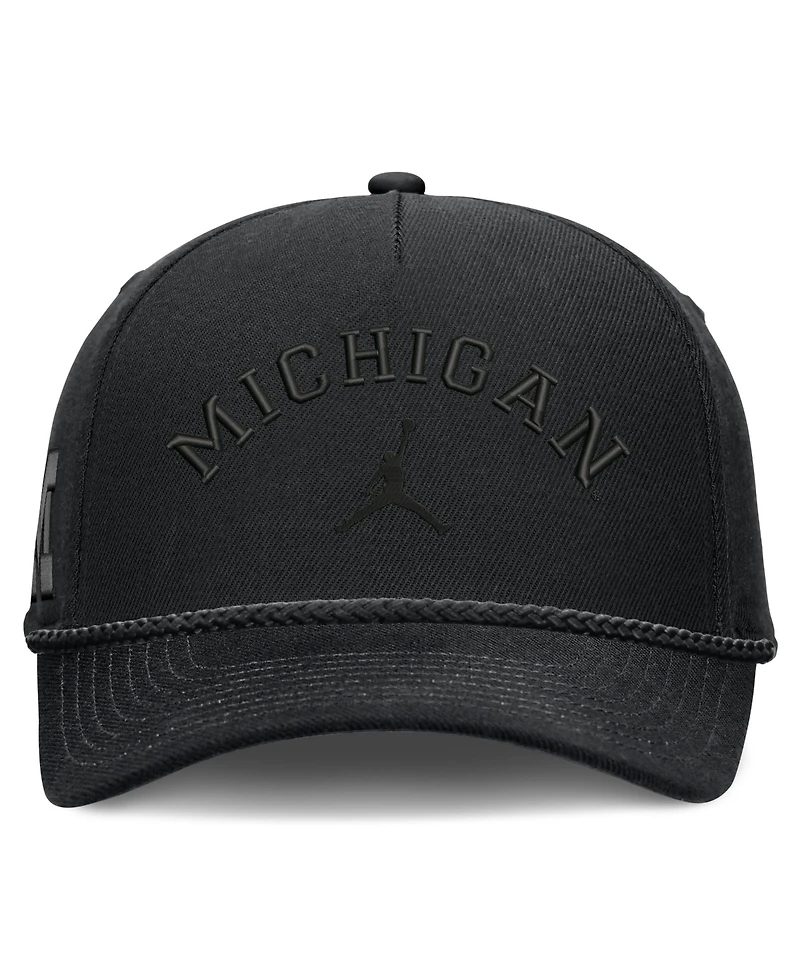 Jordan Men's and Women's Black Michigan Wolverines Campus Prep Tonal Rope Rise 5-Panel Adjustable Hat