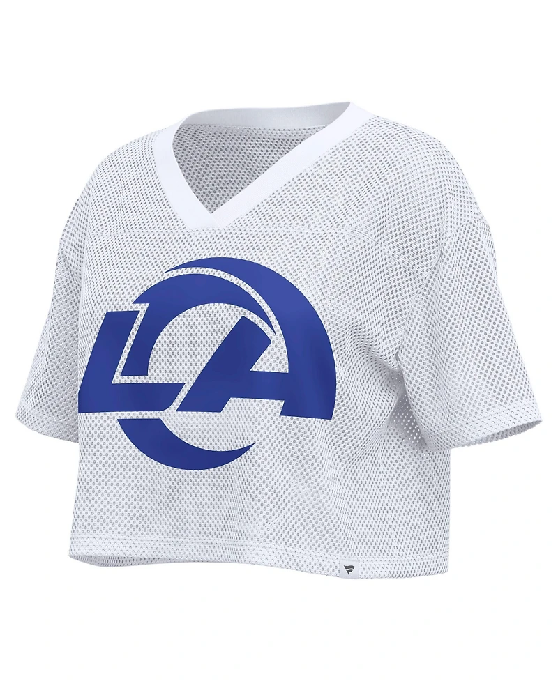 Fanatics Women's White Los Angeles Rams Oversized Mesh Cropped V-Neck Jersey