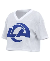 Fanatics Women's White Los Angeles Rams Oversized Mesh Cropped V-Neck Jersey