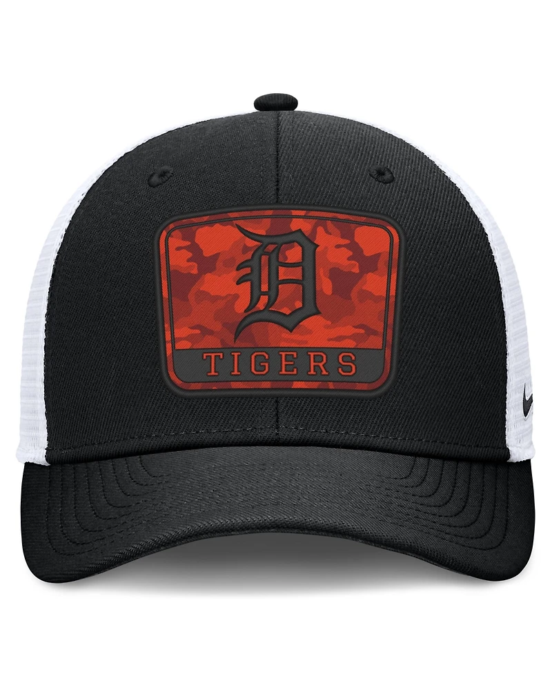 Nike Men's Black/White Detroit Tigers Camo Rise Trucker Dri-fit Adjustable Hat