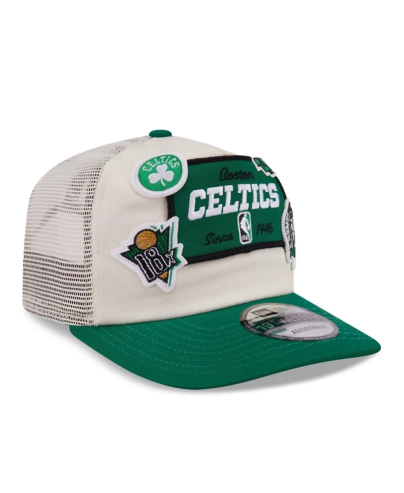 New Era Men's Cream Boston Celtics Layered Patch 19TWENTY Adjustable Hat