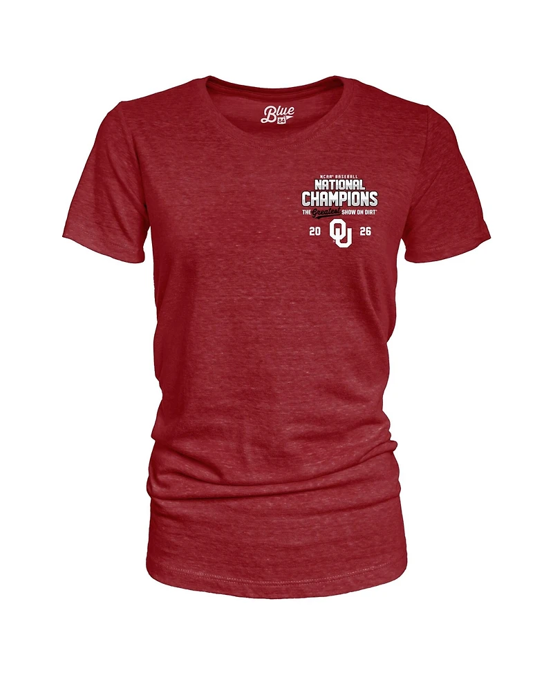 Blue 84 Women's Crimson Oklahoma Sooners 2026 Ncaa Baseball Men's College World Series Champions Schedule T-Shirt