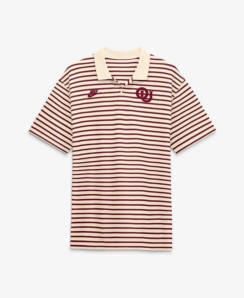 Nike Men's Natural/Crimson Oklahoma Sooners Striped Primary Logo Dri-fit Polo Shirt