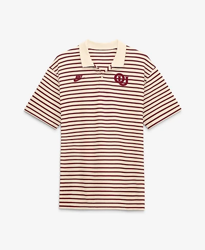 Nike Men's Natural/Crimson Oklahoma Sooners Striped Primary Logo Dri-fit Polo Shirt