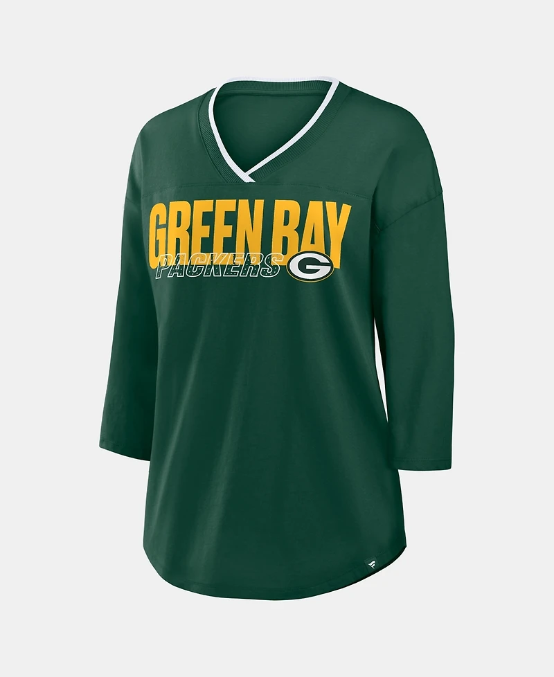 Fanatics Women's Green Bay Packers Team First Deceptive Juke 3/4-Sleeve V-Neck T-Shirt