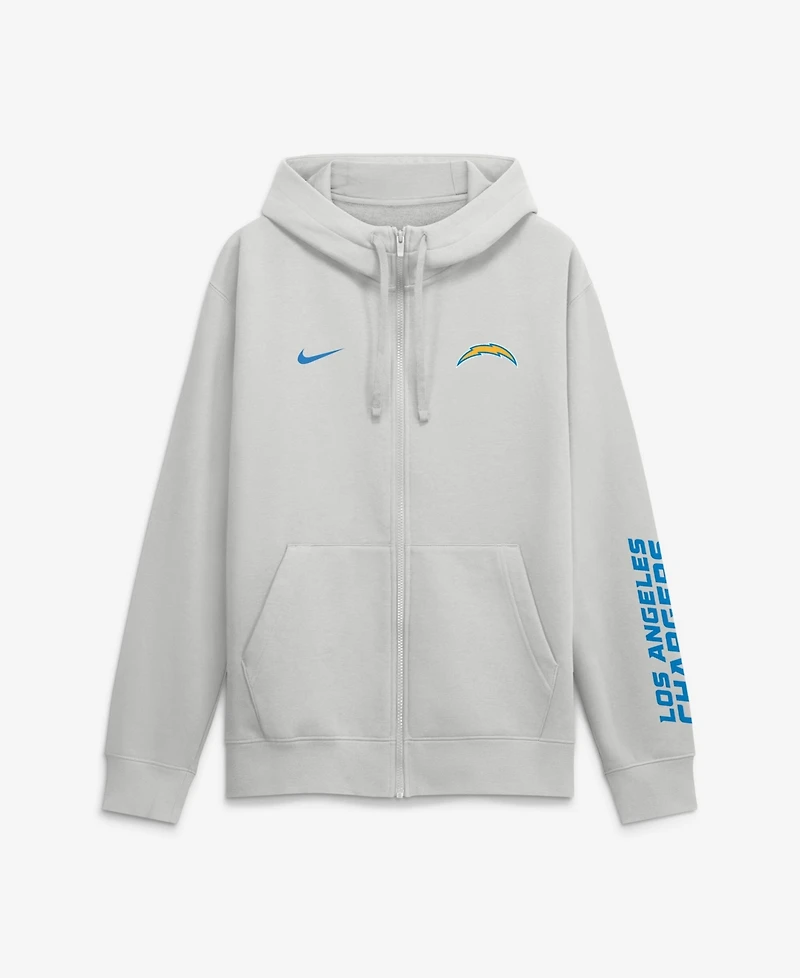 Nike Men's Gray Los Angeles Chargers Cool Down Club Full-Zip Hoodie