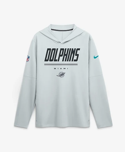Nike Men's Platinum Miami Dolphins Sideline Game On Lightweight Long Sleeve Dri-fit Hoodie