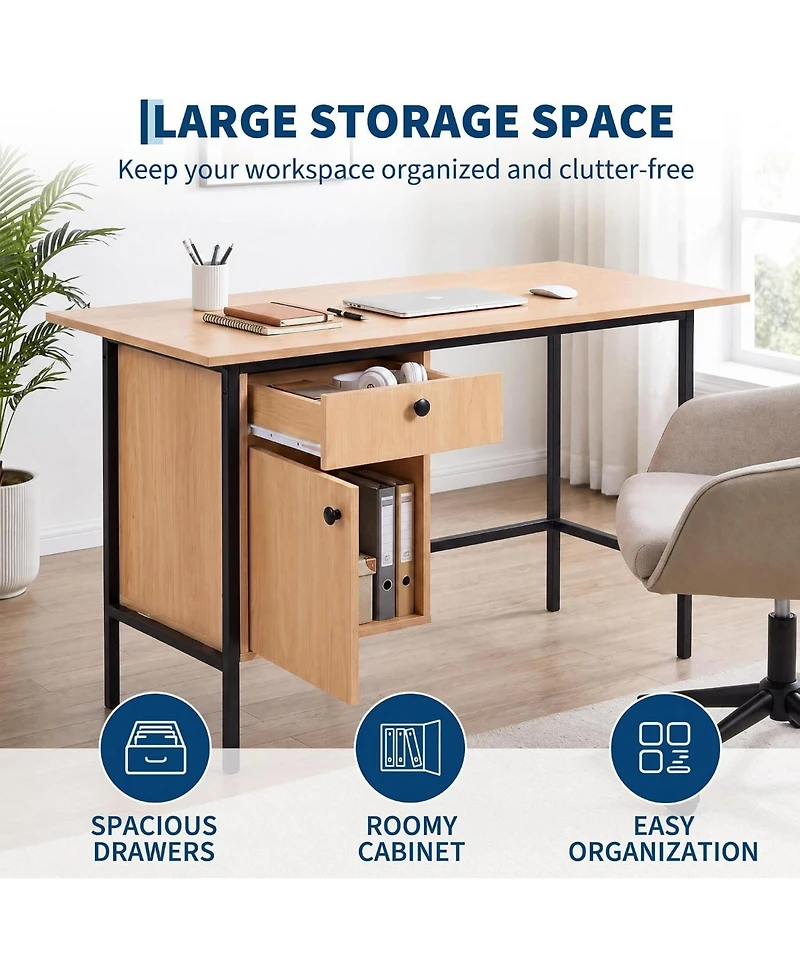 gaomon Compact Desk with Drawer and Cabinet, Study Table for Small Spaces