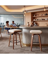 gaomon Set of 2 Backless Swivel Counter Stools Saddle Seat with Walnut Bentwood Legs