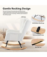 homfan Modern Upholstered Rocking Chair Set of 2, High Back, Padded Seat, Armchair with Side Pocket, Lounge Chair for Living Room, Bedroom