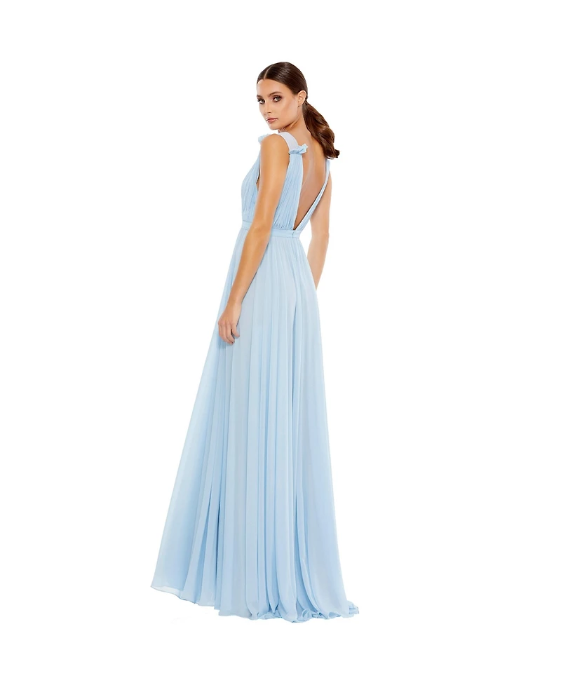 Mac Duggal Women's Ieena Pleated Chiffon Sleeveless V-Neck Gown