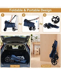 Hongge Foldable Pet Stroller with 180-Degree Canopy Swivel Wheels and One-Step Rear Brake