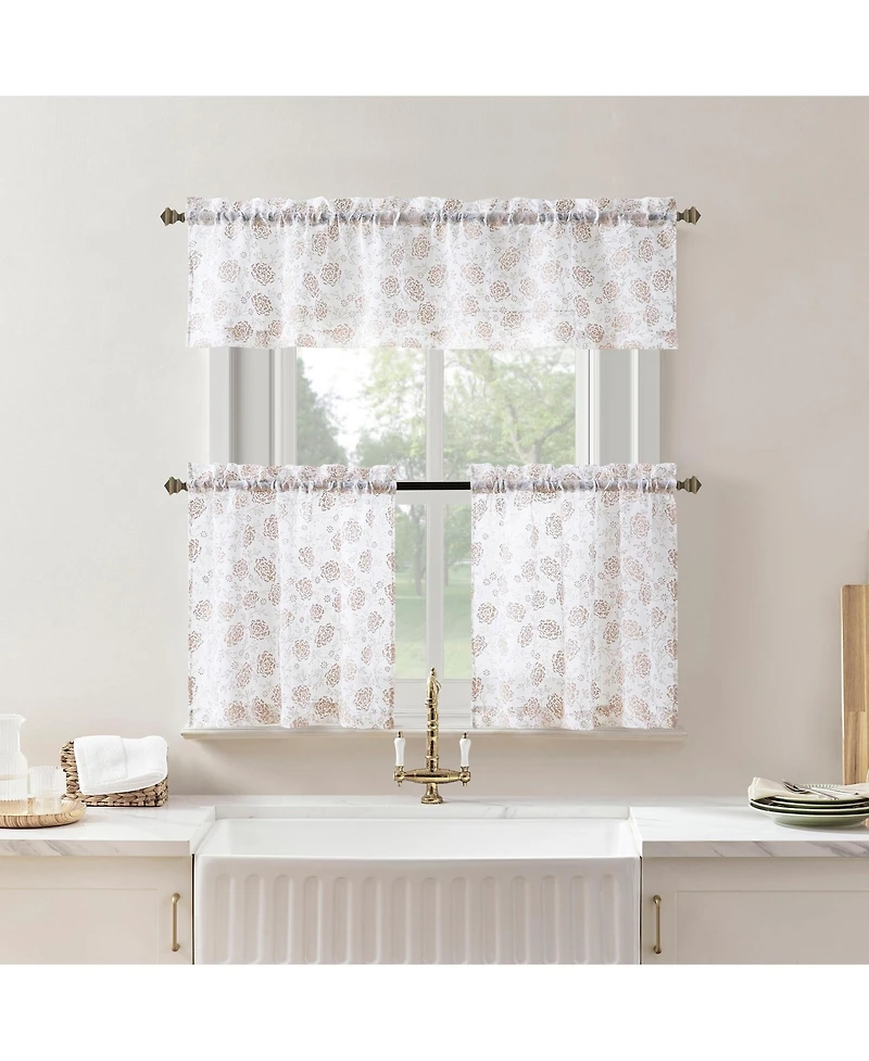No. 918 Jacqueline Tonal Floral Puff Print Semi-Sheer Rod Pocket Kitchen Curtain Valance