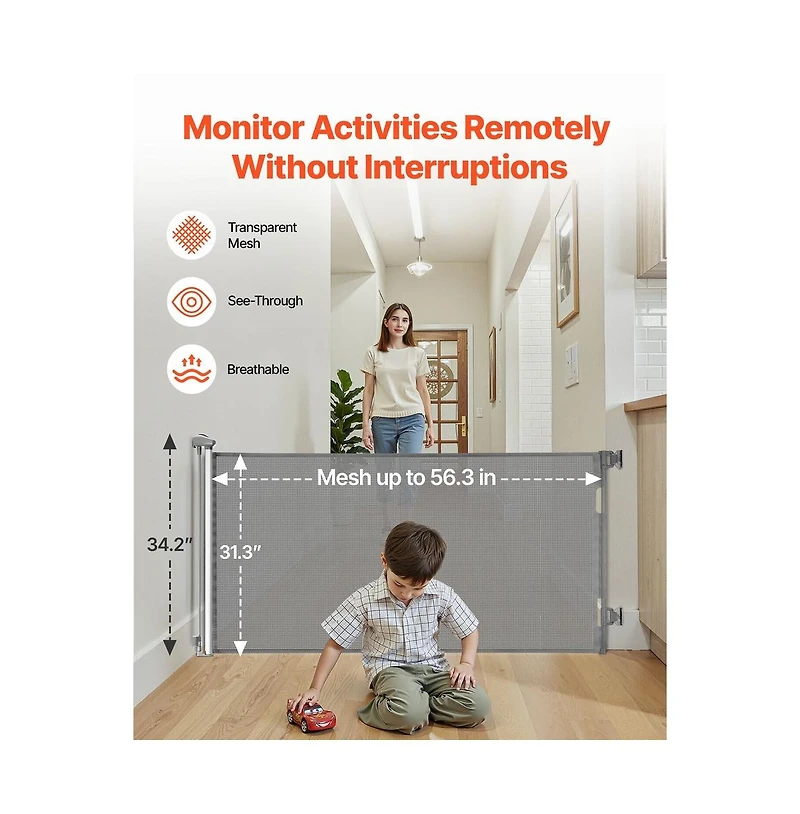 Ruie Retractable Pet Gate with Security Lock 31 in Tall and 56 in Wide