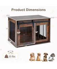 Hongge Heavy-Duty Dog Crate Furniture with Sliding Barn Door Metal Windows and Tabletop