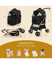 Hongge 3-in-1 Pet Stroller with Removable Carrier Car Seat and Adjustable Canopy