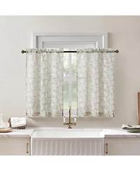 No. 918 Jacqueline Tonal Floral Puff Print Semi-Sheer Rod Pocket Kitchen Curtain Tier Pair