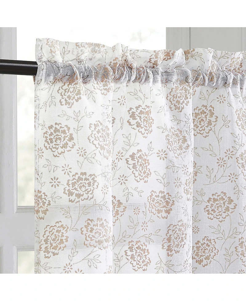 No. 918 Jacqueline Tonal Floral Puff Print Semi-Sheer Rod Pocket Kitchen Curtain Tier Pair