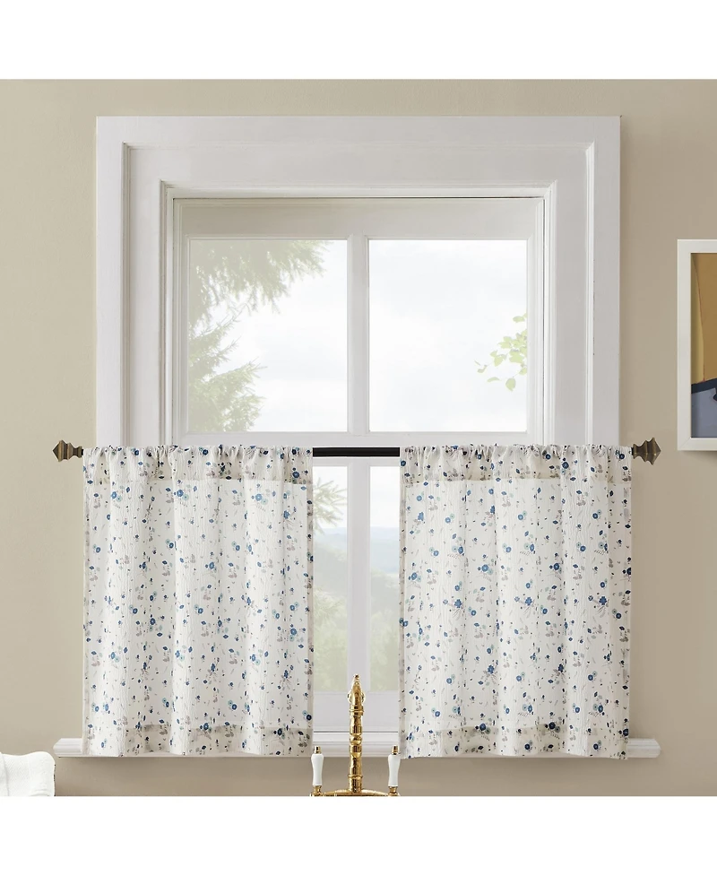 No. 918 Mirabelle Ditsy Floral Semi-Sheer Rod Pocket Kitchen Curtain Tier Pair