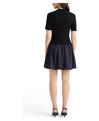 Ellen Tracy Women's Twofer Mock Neck Short Sleeve Bubble Skirt Mini Dress