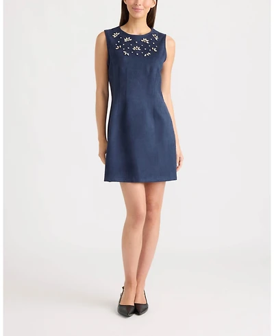 Ellen Tracy Women's Embellished Faux Suede Dress