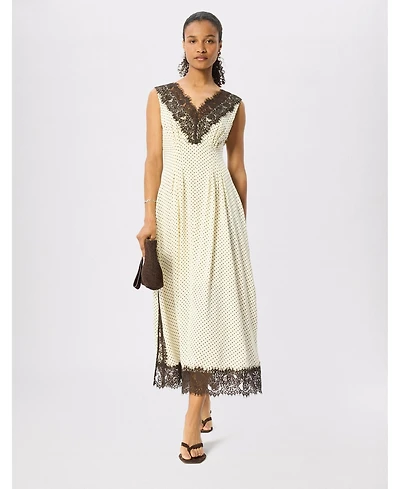 Whistles Women's Lace V-Neck Spot Midi Dress