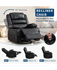 homfan Rocking Recliner Chair for Adults Manual Swivel Rocker with Cup Holders Leather Upholstered Comfy Single Sofa