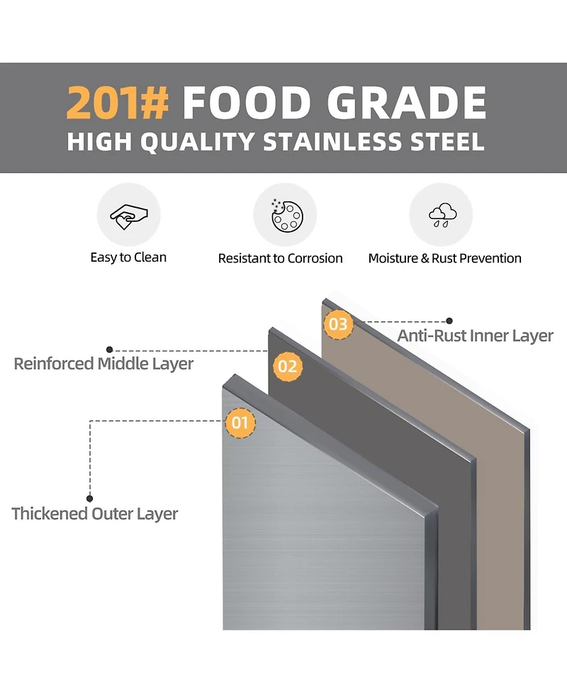 Aecojoy Stainless Steel Prep Table w Trash Bin Cabinet Commercial Worktable Adjustable Shelves