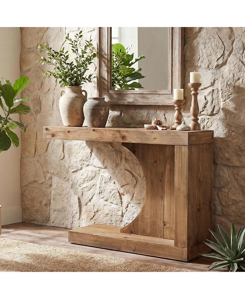 Tribesigns 39.4" C-Shaped Solid Wood Console Table, Mid-Century Modern Wood Entryway Table, Unique Entry Accent Table