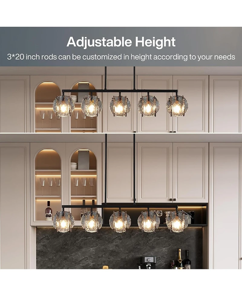 Tribesigns 5-Light Dining Room Light Fixture, Luxury Linear Chandelier for Kitchen Island Lighting with Adjustable Height