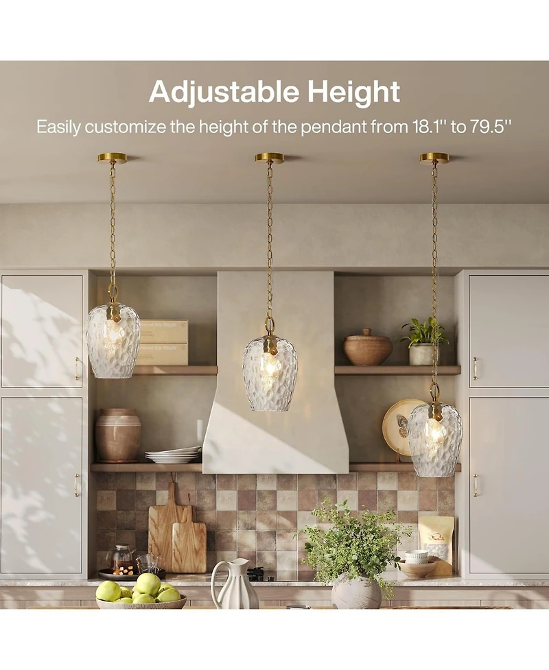 Tribesigns Hammered Glass Pendant Light with Adjustable 60-Inch Chain, Rippled Single Pendant Lighting, E26 Base Modern Hanging Light