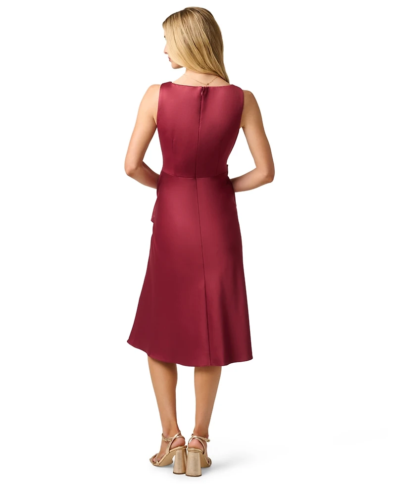 Adrianna Papell Women's Satin Cowl Neck Draped Midi Dress