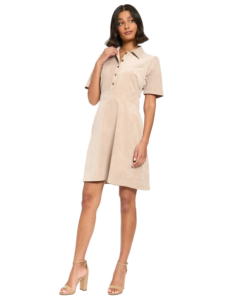 London Times Women's Short-Sleeve Collared A-Line Mini Dress