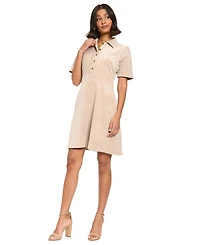 London Times Women's Short-Sleeve Collared A-Line Mini Dress