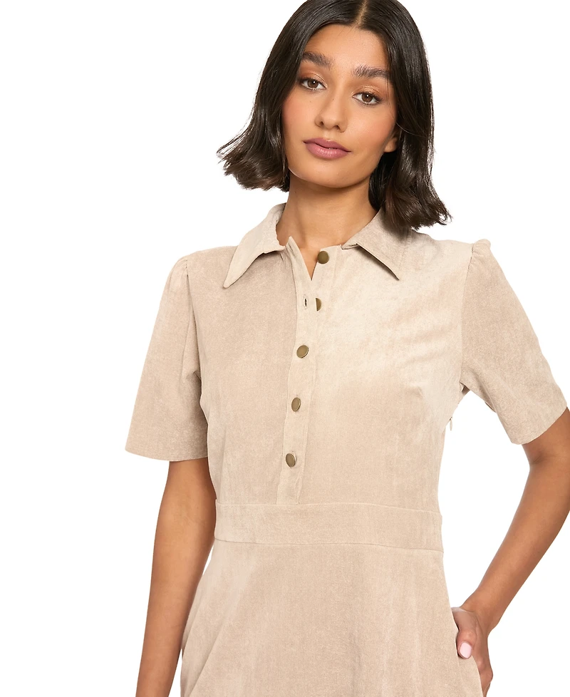 London Times Women's Short-Sleeve Collared A-Line Mini Dress