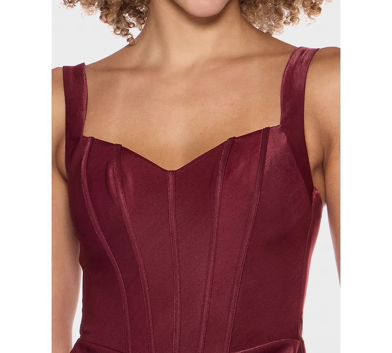 B Darlin Juniors' Sweetheart-Neckline Corset-Bodice Draped-Skirt Dress