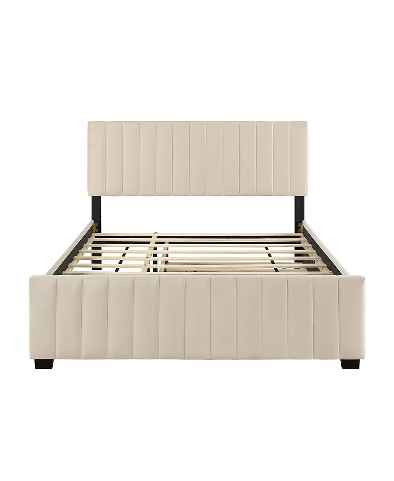 Streamdale Furniture Queen Size Velvet Upholstered Platform Bed with Twin Xl Size Trundle
