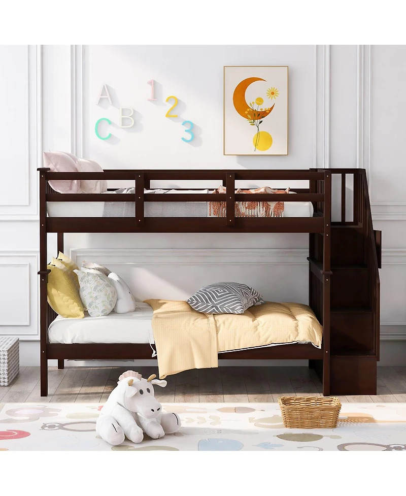 Streamdale Furniture Twin-Over-Twin Stairway Bunk Bed with Storage and Guard Rail